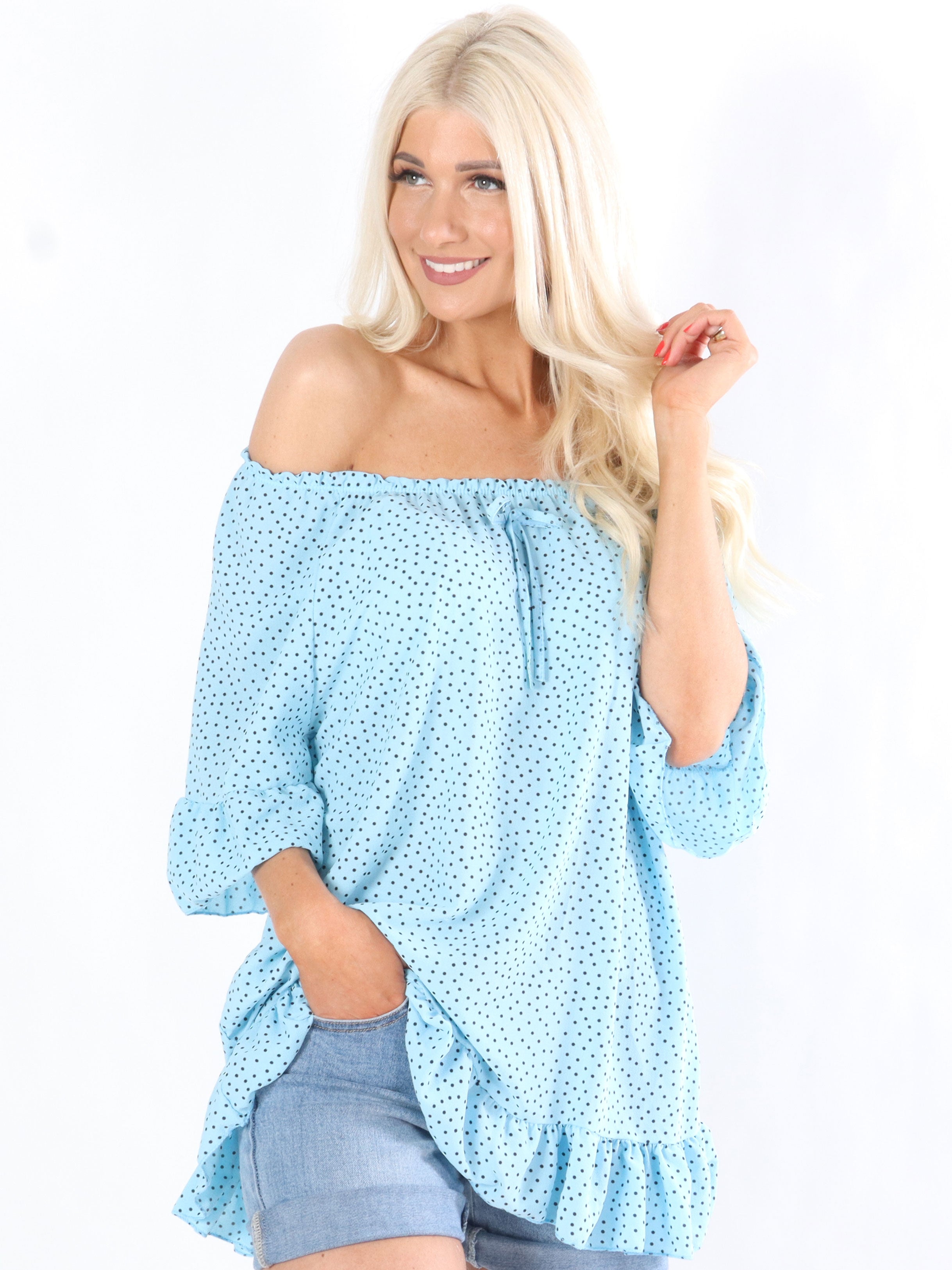 Janai - Tunika med hvide prikker og elastik i udskæringen